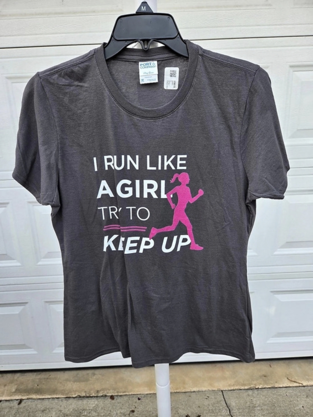 Port & Company Graphic Tee Gray Size Medium I Run Like A Girl Try To Keep Up